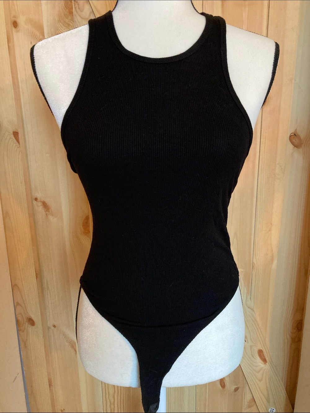 Bozzolo Black Ribbed High-Neck Bodysuit